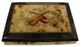 Italian inlaid musical jewelry box with instruments in elegant high gloss finish with