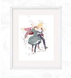 Howl and Sophie Walk Flying Prints, Howl's Moving Castle. Watercolor, Nursery Wall Poster, Holiday Gift, Kids and Children Artworks, Digital Illustration Art