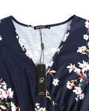 OUGES Women's Summer Short Sleeve V-Neck Floral Short Party Dress with Pockets(Florals,L)