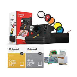 Polaroid Now+ Instant Film Camera with Color Film, B&W Film and Storage Box Bundle (4 Items)