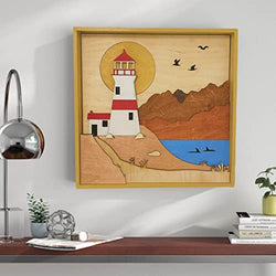 ImprovingLife Wall Art Decor Lighthouse on the Cliff Landscape Wood Sculpture 3D effect