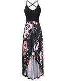 KILIG Women's V Neck Sleeveless Casual Summer Sundresses Asymmetrical Patchwork Floral Maxi Dresses (Floral-I, Medium)