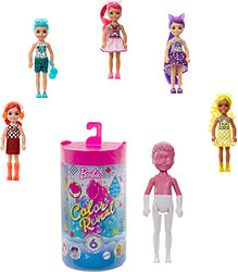Barbie Color Reveal Chelsea Doll with 6 Surprises: 4 Mystery Bags Contain Surprise Hair Piece, Skirt, Shoes & Accessory; Water Reveals Doll’s Look & Color Change on Bodice [Styles May Vary]