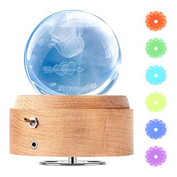Focily RGB Music Box 3D Crystal Ball with Projection Colorful Light and 360 ° Rotating Wooden Base, Best Gift for Mom Wife Girlfriend Grandma Kids on Mothers Day Christmas Birthday