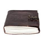 AzureGreen DOUBLE DRAGON Blank Page BOOK Handcrafted Leather Writing Unlined 5 x 7 JOURNAL (Brown With Claps)