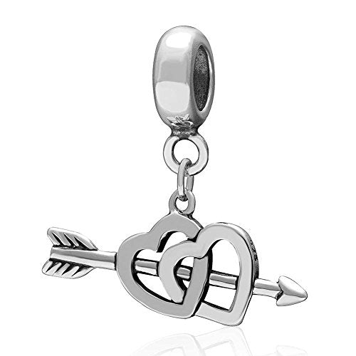 Arrow Charm 925 Sterling Silver Valentine Charm Double Heart Charm Love Charm Dangle Charm for