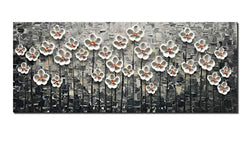 Diathou Contemporary Art Oil Painting,100% Hand Painted White Flower Oil Painting, Abstract Flower Wall Art,20x50 Home Wall Decor Oil Painting.