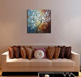 Wieco Art Large Modern Abstract White Flowers Oil Paintings on Canvas Wall Art Morning Glory 100% Hand Painted Floral Gallery Wrapped Artwork for Living Room Bedroom Home Office Decor FL1089-8080