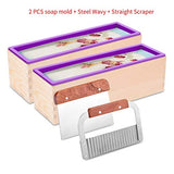 ZYTJ Silicone soap molds kit kit-2 PCS 42 oz Flexible Rectangular Loaf Comes with Wood Box,1 PCS Stainless Steel Wavy & 1 PCS Straight Scraper for CP and MP Making Supplies