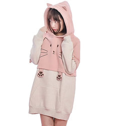 Girl's Cute Cat Hoodie with Cat Ears Hooded Sweatshirts Pullover (S) Pink