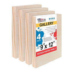 U.S. Art Supply 9" x 12" Birch Wood Paint Pouring Panel Boards, Gallery 1-1/2" Deep Cradle (Pack of 4) - Artist Depth Wooden Wall Canvases - Painting Mixed-Media Craft, Acrylic, Oil, Encaustic