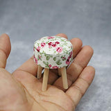 BARMI 1/12 Scale Wooden Round Floral Dollhouse Stool Chair for Dolls House Decor,Perfect DIY Dollhouse Toy Gift Set D