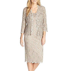 Alex Evenings Women's Tea Length Dress and Jacket (Petite and Regular Sizes), Champagne, 6P