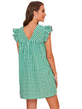 Romwe Women's V Neck Ruffle Smock Summer Boho Dress Top Green and White XL