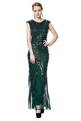 Metme Women's 1920s Vintage Fringed Sequin Long Flapper Gatsby Dress for Party,Green,Large