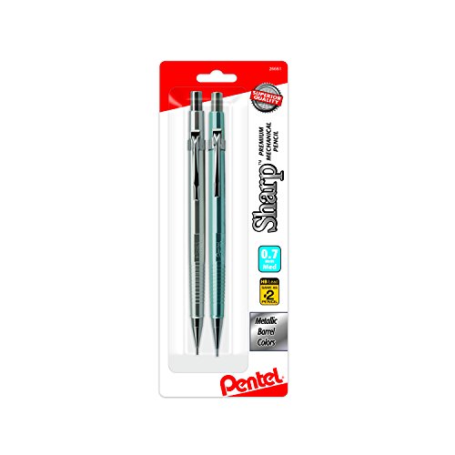 Pentel Sharp Mechanical Pencil (0.7mm) Metallic Barrels, Assorted Colors, 2-Pk (P207MBP2M1)