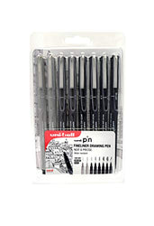 uni-ball PIN 153544972 8pc Drawing Pen, Light Grey, Dark Grey Black Ink, 8 Pack Assorted Nib Sizes