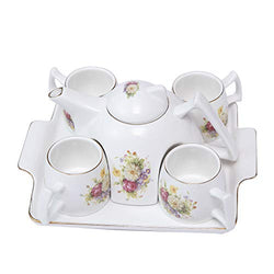 ufengke Flower Porcelain Coffee Tea Set,One Piece Large Tea Pot,4 Coffee Cups with Tray,B