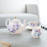 fanquare Floral Porcelain Tea Set, Elegant Blue Coffee Set, Modern Tea Service for 6, Tea Party Set for Birthday, Wedding
