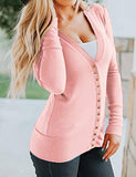 Traleubie Women's Long Sleeve V-Neck Maternity Button Down Shirts Cardigan Sweater Pink M