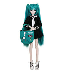 EVA BJD 1/3 SD Doll 24" Ball Jointed Gift BJD Doll +Makeup +Full Set School Uniform Girls (Green Hair)
