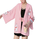 Women Japanese Kimono Cardigan Harajuku Coat Yukata Bathrobe Blouse Tops Outwea (# 1 Pink)