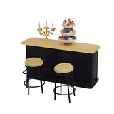 1Set 1/12 Dolls House Furniture Dollhouse Miniature Bar Furniture with Table 2 Chairs Doll Furniture Black