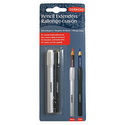 Derwent Pencil Extender Set, Silver and Black, For Pencils up to 8mm, 2 Pack (2300124)