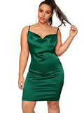 Romwe Women's Plus Size Sexy Satin Spaghetti Strap Cowl Neck Solid Party Cami Mini Dress Green 3X Plus