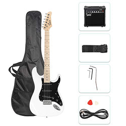 GLARRY 39" Full Size Electric Guitar for Music Lover Beginner with 20W Amp and Accessories Pack Guitar Bag (White)