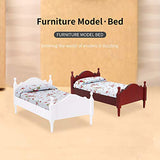 LQKYWNA 1/12 Miniature Single Bed with Floral Cloth Mini Bedroom Wooden Furniture Models for Dolls DIY Home Decorations (Brown)