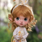 Meeler BJD Dolls 1/6 SD Dolls 29cm Ball Jointed Doll Full Set Cute Girl Curl Hair Wear Pastoral Style Skirt Elf Ear, with Clothes Shoes Wig Facial Makeup Eyes, Adorable Doll for Doll Lover Gift