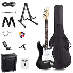 Display4top 39in Full-Size Electric Guitar Most complete Beginner Super Kit Package with 10-Watt Amp,Guitar Stand, Bag, Guitar Pick, Strap,spare Strings, Tuner, Case and Cable (Black/white)