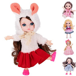 Beem Jun 6 Inch Girl Bjd Dolls 16 cm Ball Joints Doll with Accessories Small Cute Pups Grey Eyes Adorable Clothing Dress Up Pink Princess Outfit Dolly Best Gift for 3 Years+(Red)