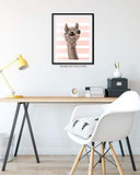 Glamourous Llama - Wall Decor Art Print on a striped light pink and white background - 8x10 unframed print featuring llamas - great gift for relatives and friends