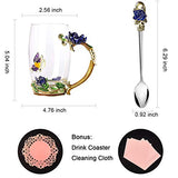 Glass Tea Cup Coffee Mug with Spoon [2-Pack], 12oz Handmade Rose and Butterfly Tea Mug with Spoon, Unique Gift for Girl Women Mom Grandma Female Friend Girl Birthday Mother`s Day (Blue-Tall)