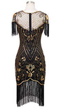 FAIRY COUPLE Women's 1920s Lace Neck Great Gatsby Dress Sequin Art Deco Flapper Dress with Sleeve D20S028 XL Black Gold