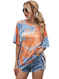 Romwe Women's Summer Short Sleeve Casual Tee T-Shirt Top Tie Dye Orange Blue M