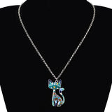 BONSNY Statement Enamel Alloy Chain Cat Necklaces Pendant Original Design For Women Girls (Blue)