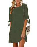 YOINS Summer Dresses for Women Half Sleeves T Shirts Solid Crew Neck Tunics Self-tie Blouses Mini Dresses Swiss Dot-Army Green Small