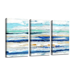 Abstract Picture Canvas Wall Art: Navy Blue Artwork Hand Painted Painting for Office (Overall 48''W x 26''H,Multi-Sized)
