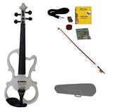 Merano MVE10WT-A 4/4 Full Size Ebony Fitted Electric Silent Violin with Case and Bow, Rosin, Extra Strings, White
