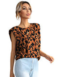 Romwe Women's Casual Allover Print Sleeveless Shoulder Padded Tank Tops Shirts Vest Rust Orange S
