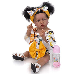 Vogvigo 22 Inches Reborn Baby Dolls African American Baby ,Lifelike Realistic Silicone Vinyl Reborn Baby Dolls for Age 3+,with One-Piece Cloth and handband