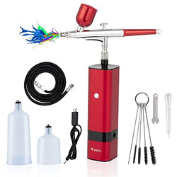 YF youfu Cordless Airbrush Kit with Compressor, 32PSI Handheld Mini Rechargeable Air Brush Gun Set, Portable High Pressure Air Brushes for Painting, Tattoo, Nail Art, Mode, Makeup, Cake, Barber (red)