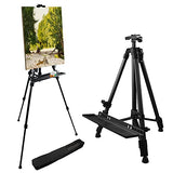 61lnches Panting Easel Stand,RRFTOK Metal Artist Easel Stand Tripod Adjustable Easel for Painting Canvases Height from 21 to 61Inches ,Art Easel for Display with Paintbrush Tray(Black).