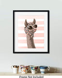 Glamourous Llama - Wall Decor Art Print on a striped light pink and white background - 8x10 unframed print featuring llamas - great gift for relatives and friends