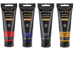 Arteza Acrylic Paint Pack of 4, (120 ml Pouch, Tube), Rich Pigment, Non Fading, Non Toxic, Single Color Paint for Artists & Hobby Painters