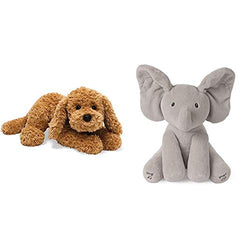GUND Muttsy Classic Dog Stuffed Animal Plush, 14 in & Baby GUND Animated Flappy The Elephant Stuffed Animal Plush, Gray, 12"