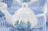Delton Child's Porcelain Tea Set for 2 in Wicker Basket Hydrangea NEW